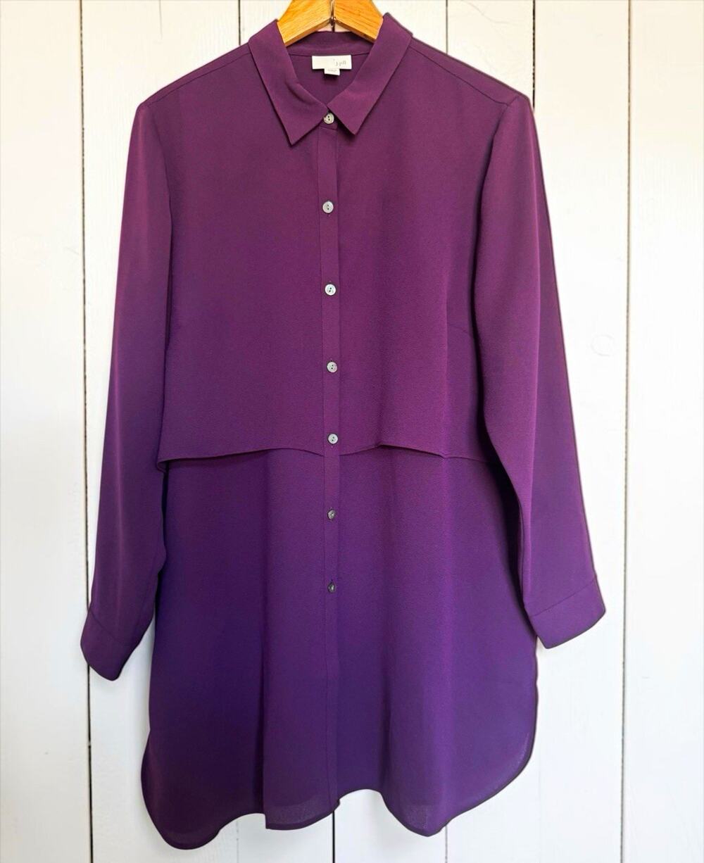 J. Jill Women Purple Collared Button-Up Layered Shirt Dress Tunic Size L Petite